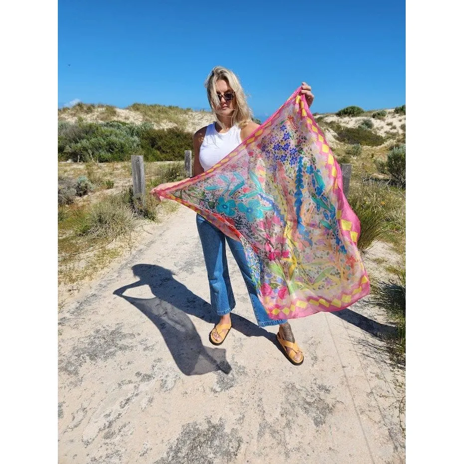 🌸 Silk Scarf - Pink Summer - Luxury