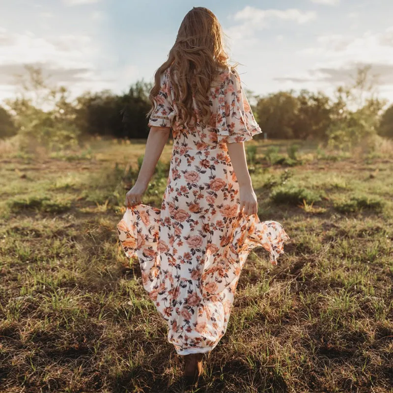 2019 Spring summer 1/2 sleeves polyester lady long beach boho floral dress