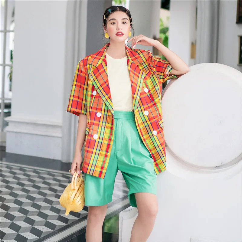 8GIRLS DESIGN RELAXED FIT SHORT SLEEVE CHECK BLAZER
