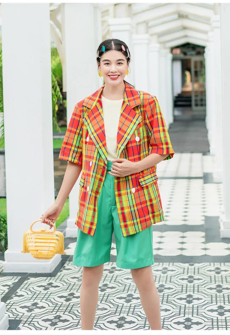 8GIRLS DESIGN RELAXED FIT SHORT SLEEVE CHECK BLAZER