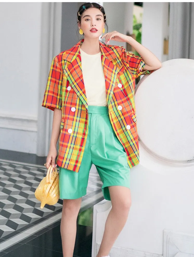 8GIRLS DESIGN RELAXED FIT SHORT SLEEVE CHECK BLAZER