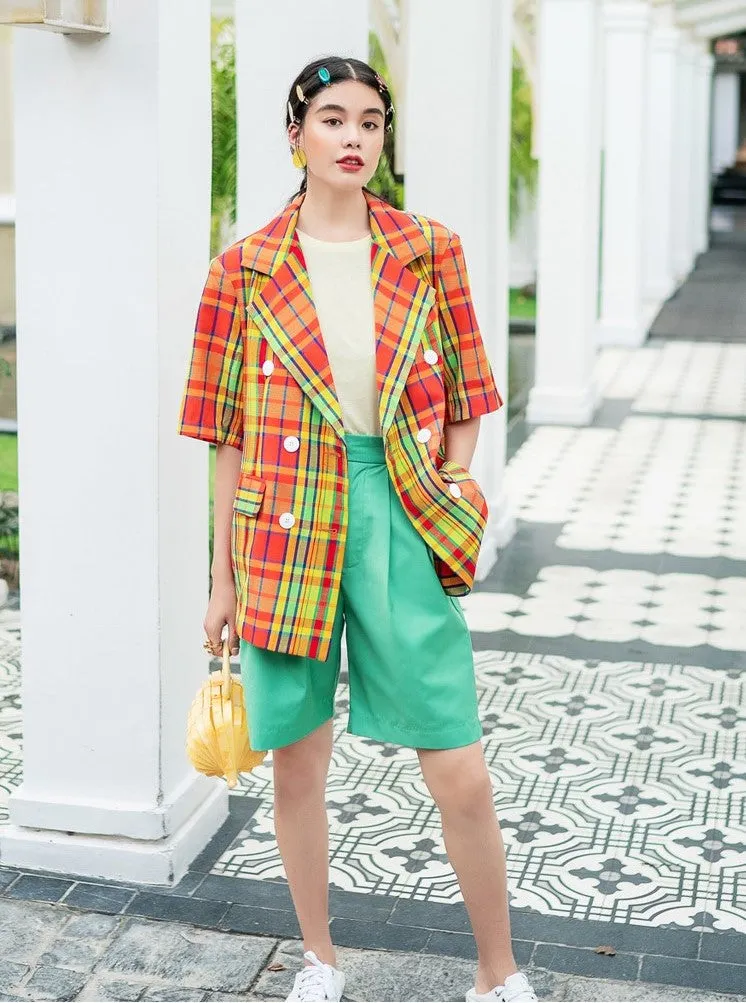 8GIRLS DESIGN RELAXED FIT SHORT SLEEVE CHECK BLAZER