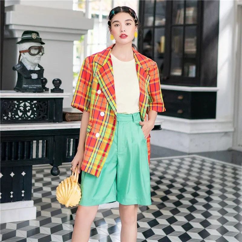 8GIRLS DESIGN RELAXED FIT SHORT SLEEVE CHECK BLAZER