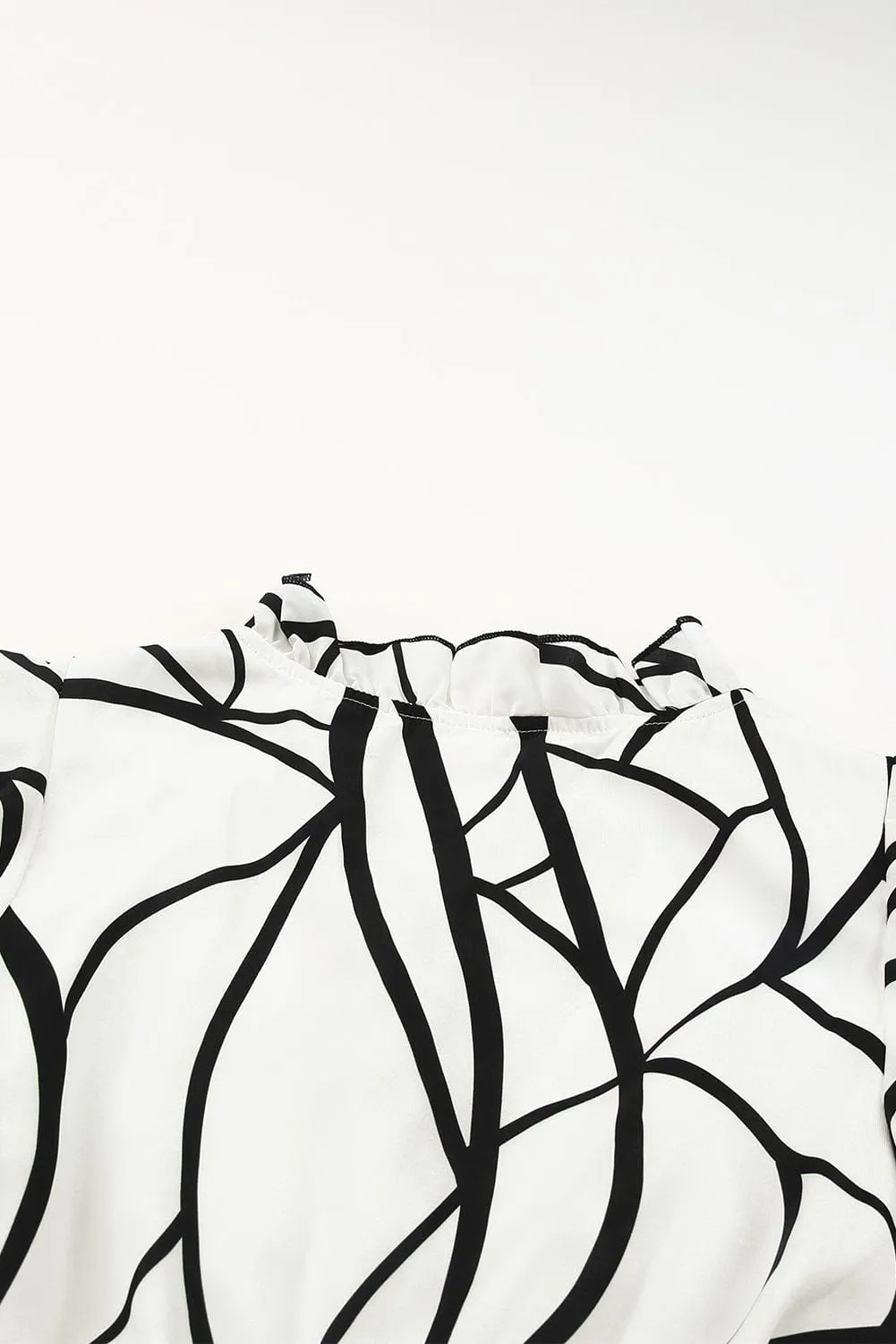 Abstract Vein Print V Neck Ruffle Maxi Dress in White