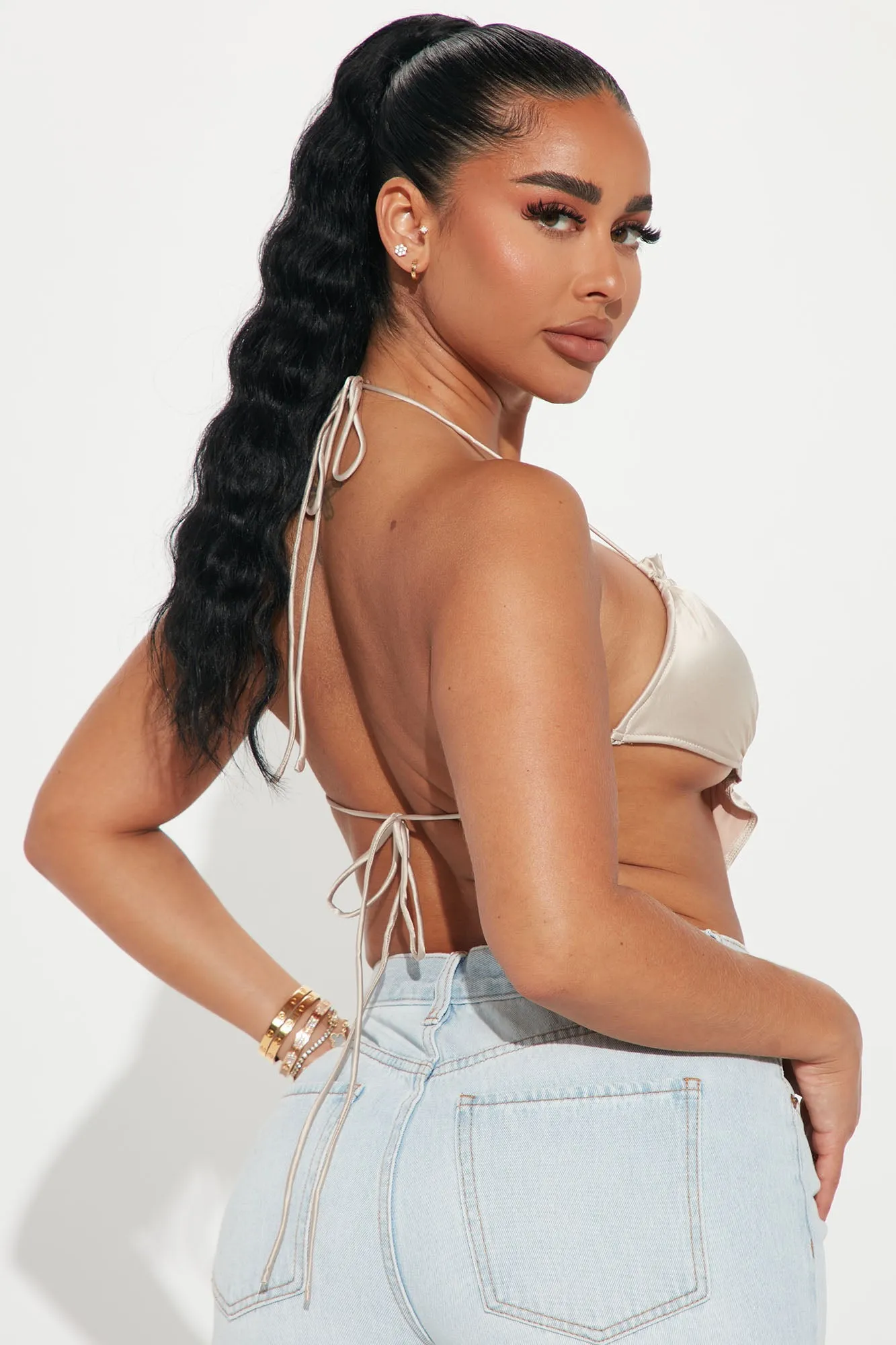 Actin' Flirty Satin Halter Top - Taupe