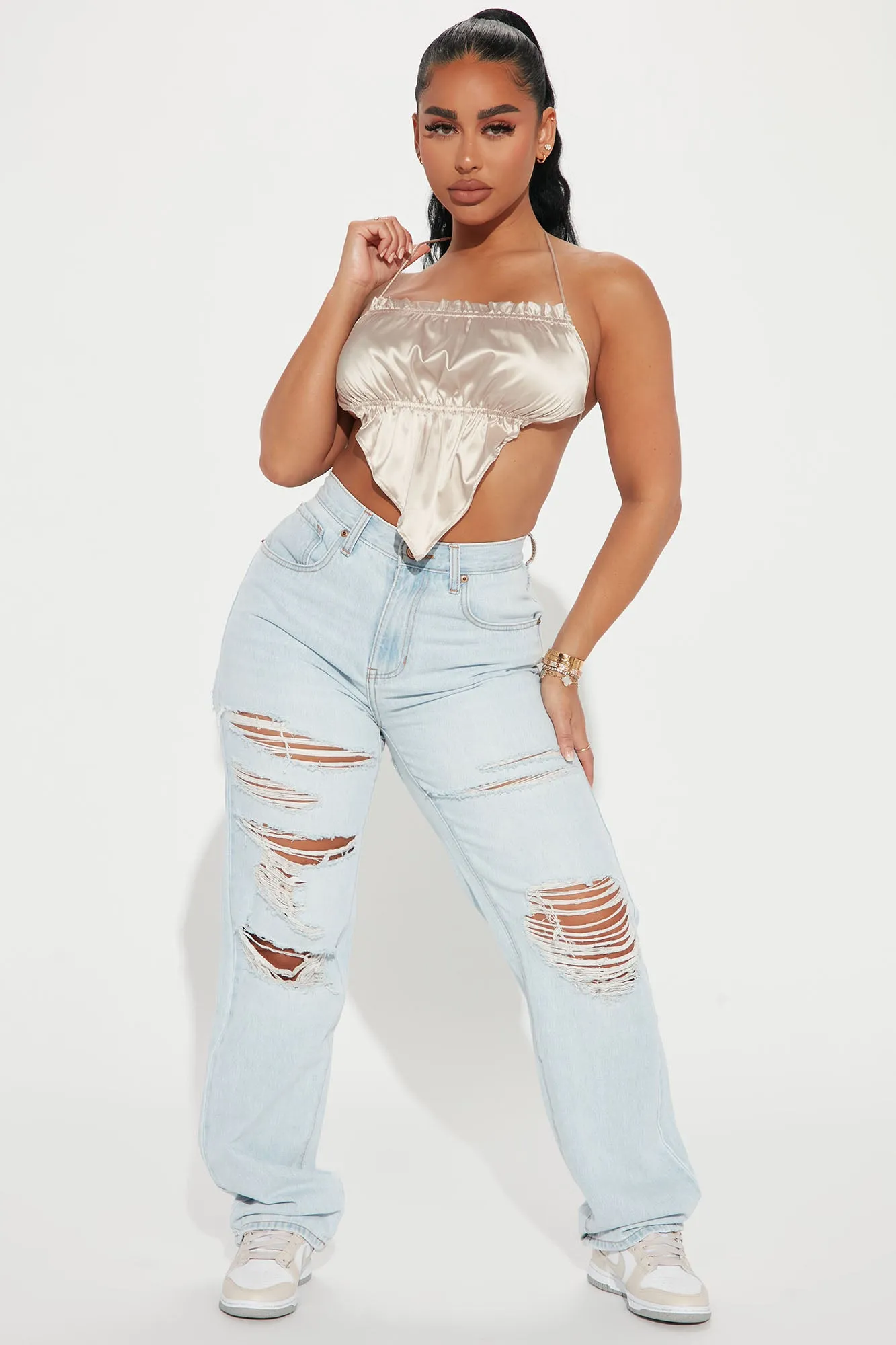 Actin' Flirty Satin Halter Top - Taupe