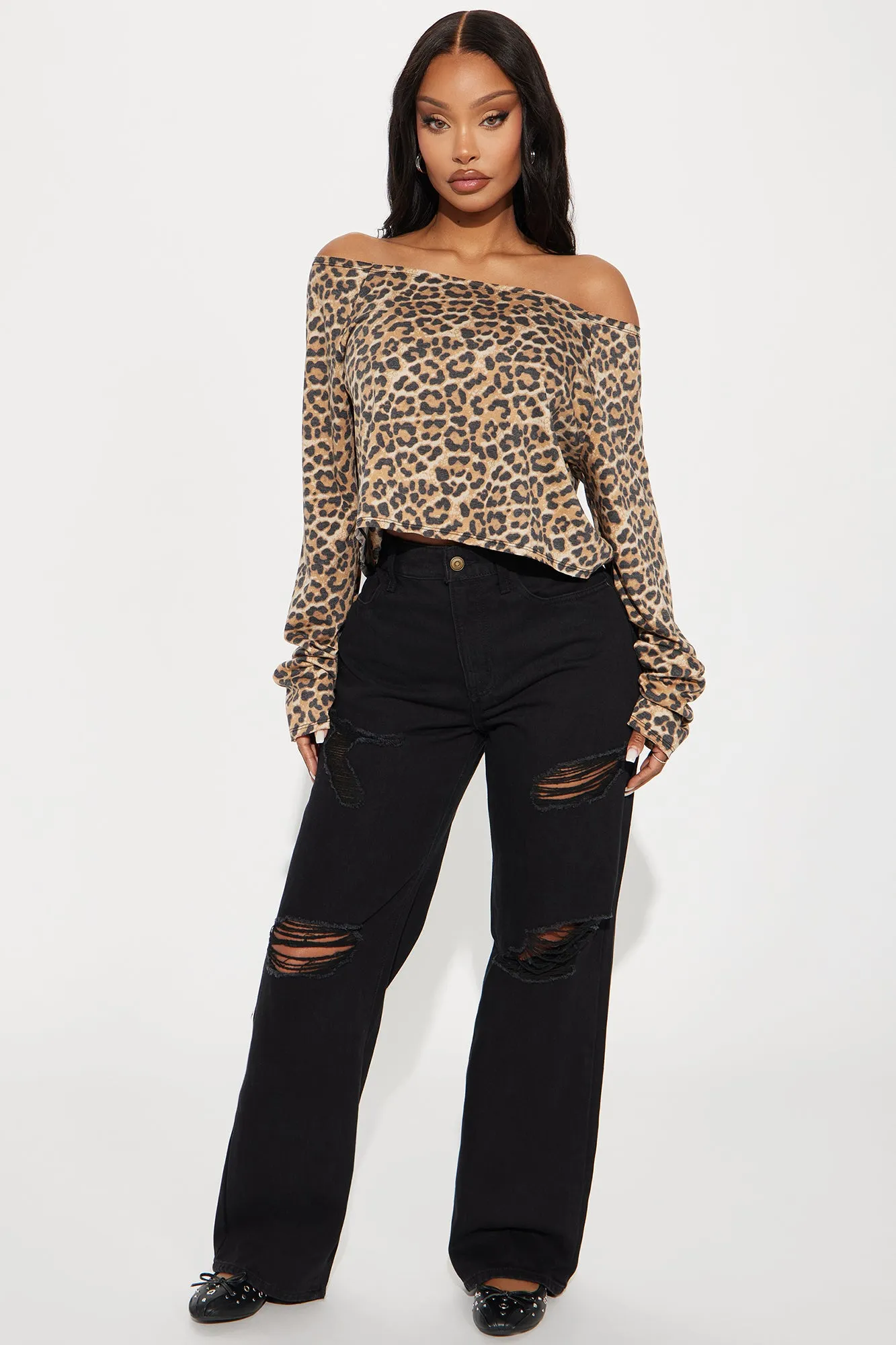 Acting Wild Off Shoulder Top - Leopard