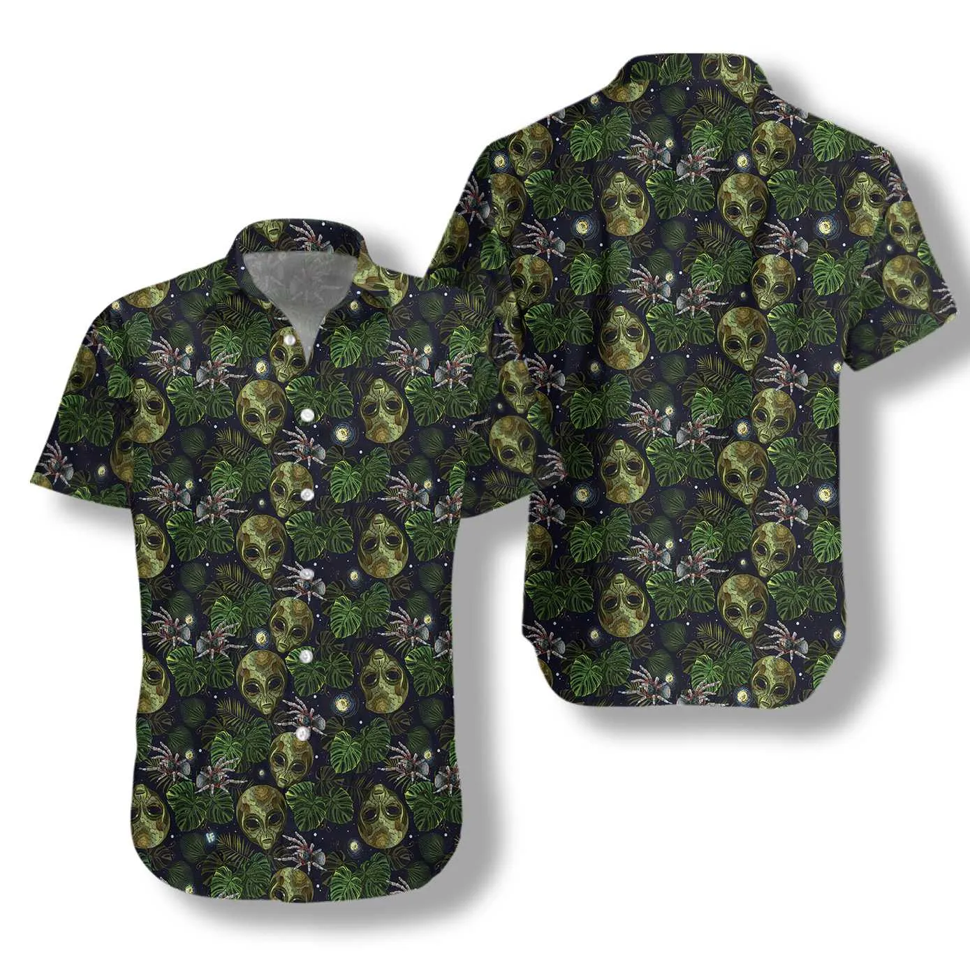 Alien And Spider In Night Tropical Forest Hawaiian Shirt