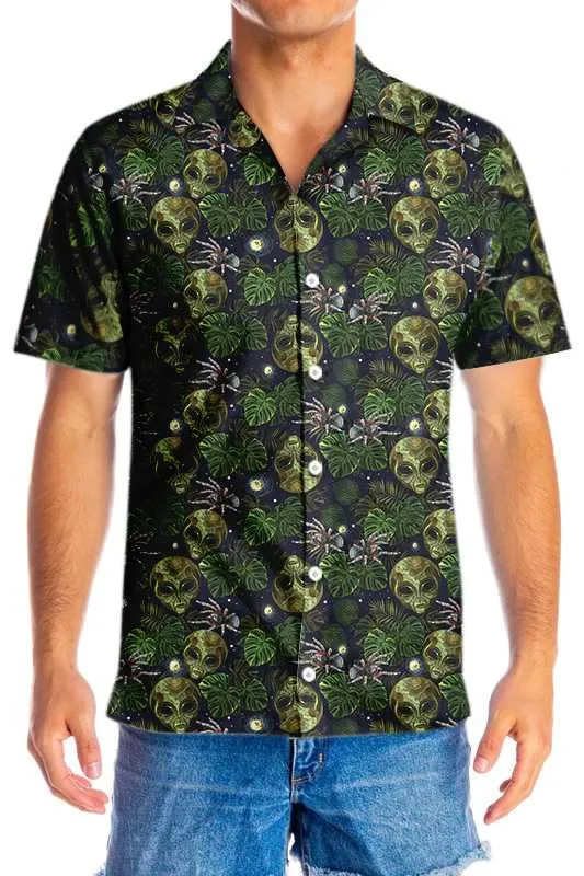 Alien And Spider In Night Tropical Forest Hawaiian Shirt