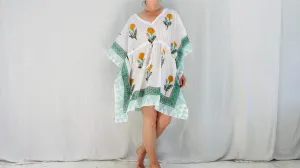 All Cotton Block Print Kaftan from India. Breezy Dress and Cover-Up.
