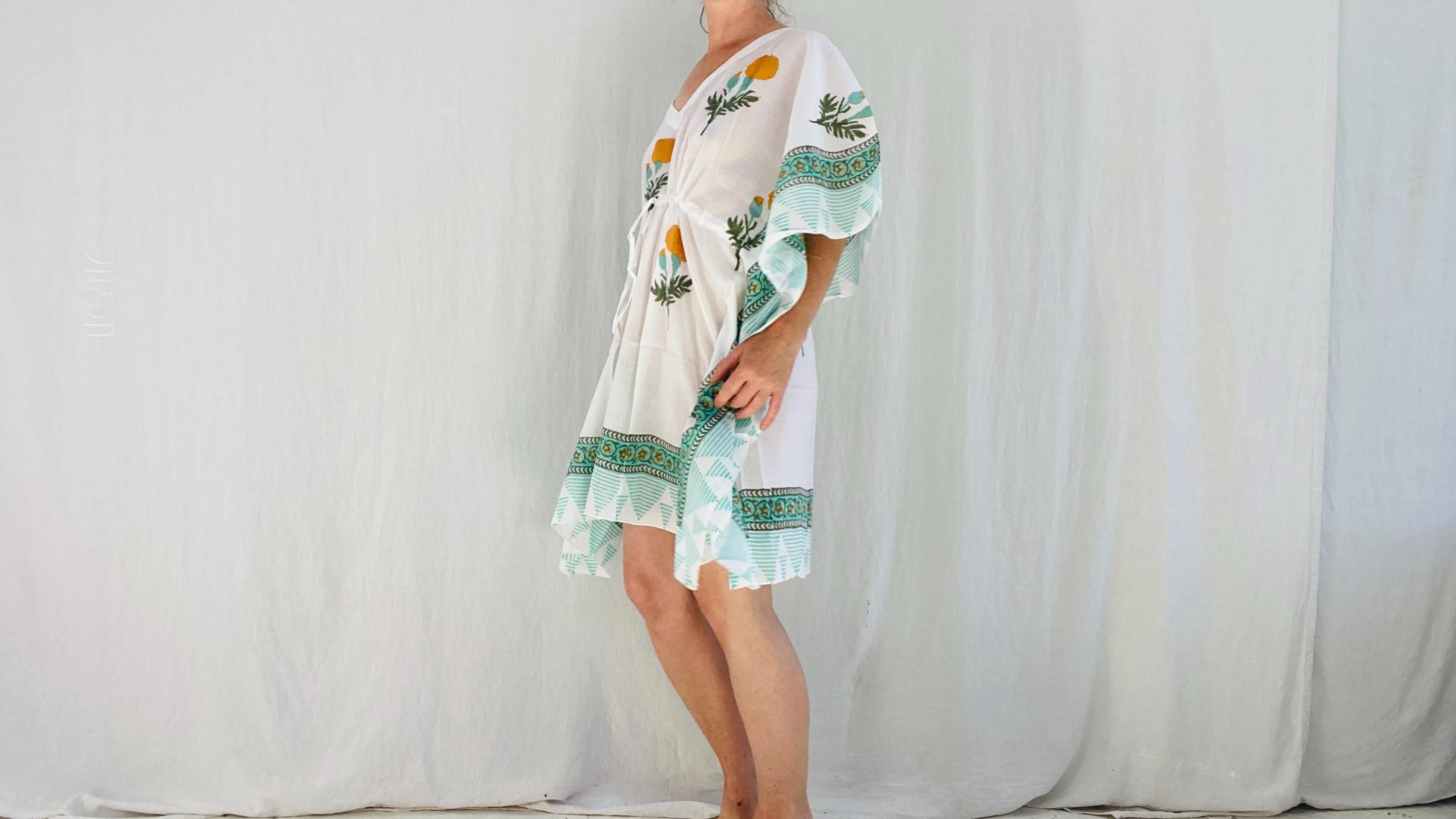 All Cotton Block Print Kaftan from India. Breezy Dress and Cover-Up.