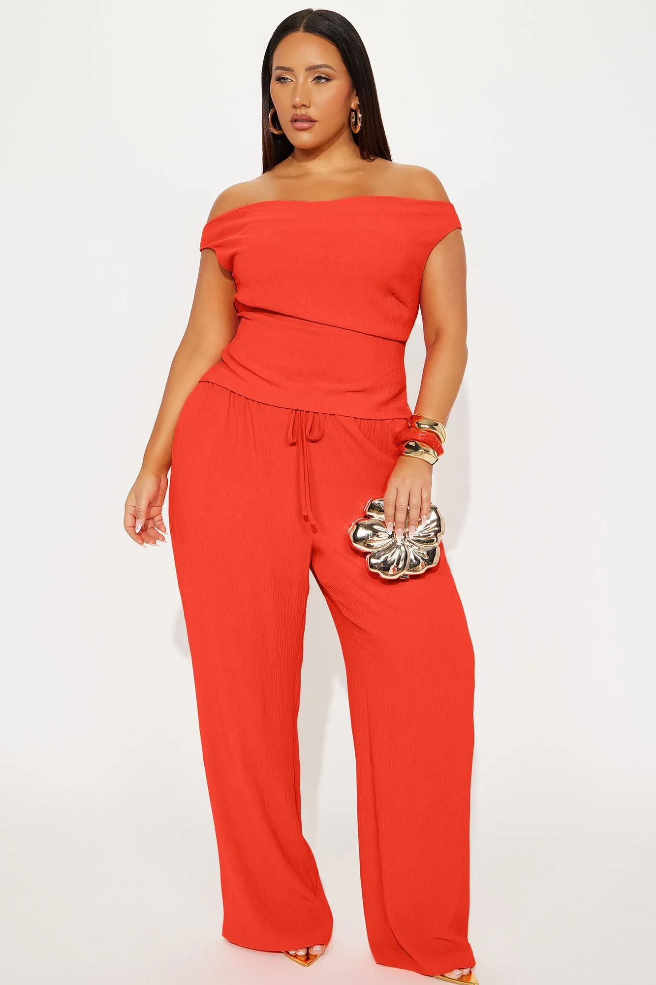 Ana Off Shoulder Pant Set - Orange