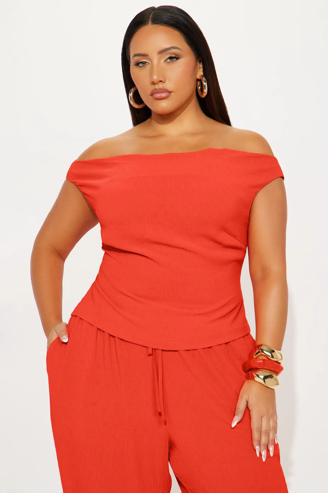 Ana Off Shoulder Pant Set - Orange