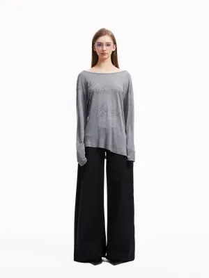 Asymmetric Rhinestone Lettering Long Sleeve Tee