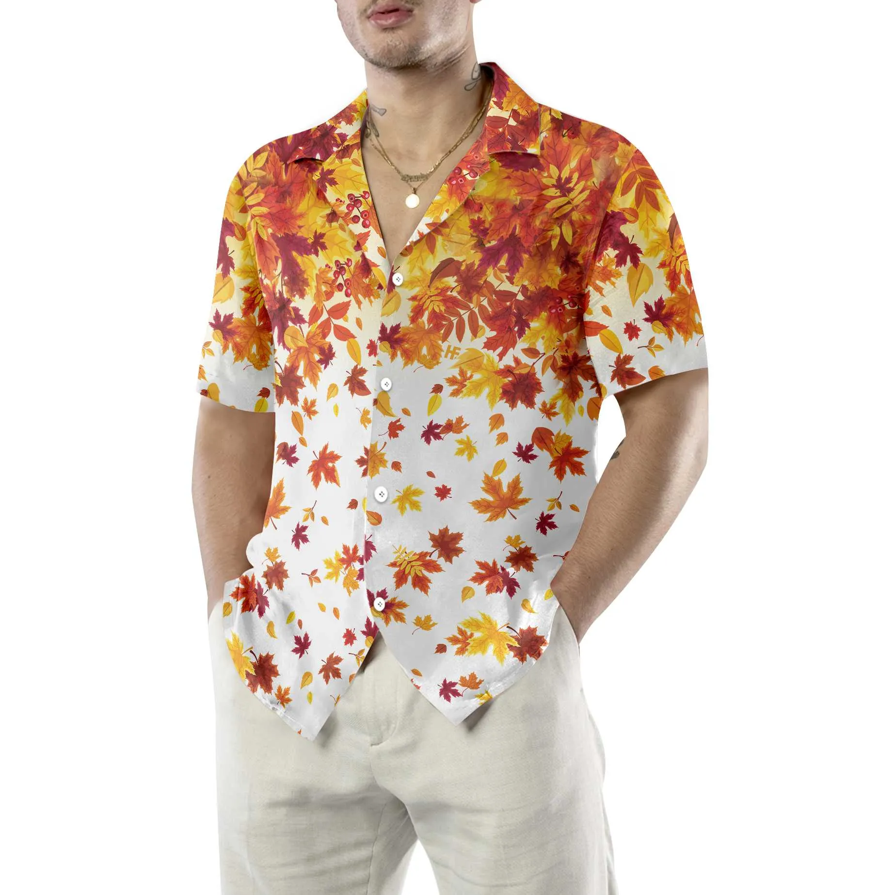 Autumn Leaves On White Thanksgiving Hawaiian Shirt, Unique Gift For Thanksgiving Day