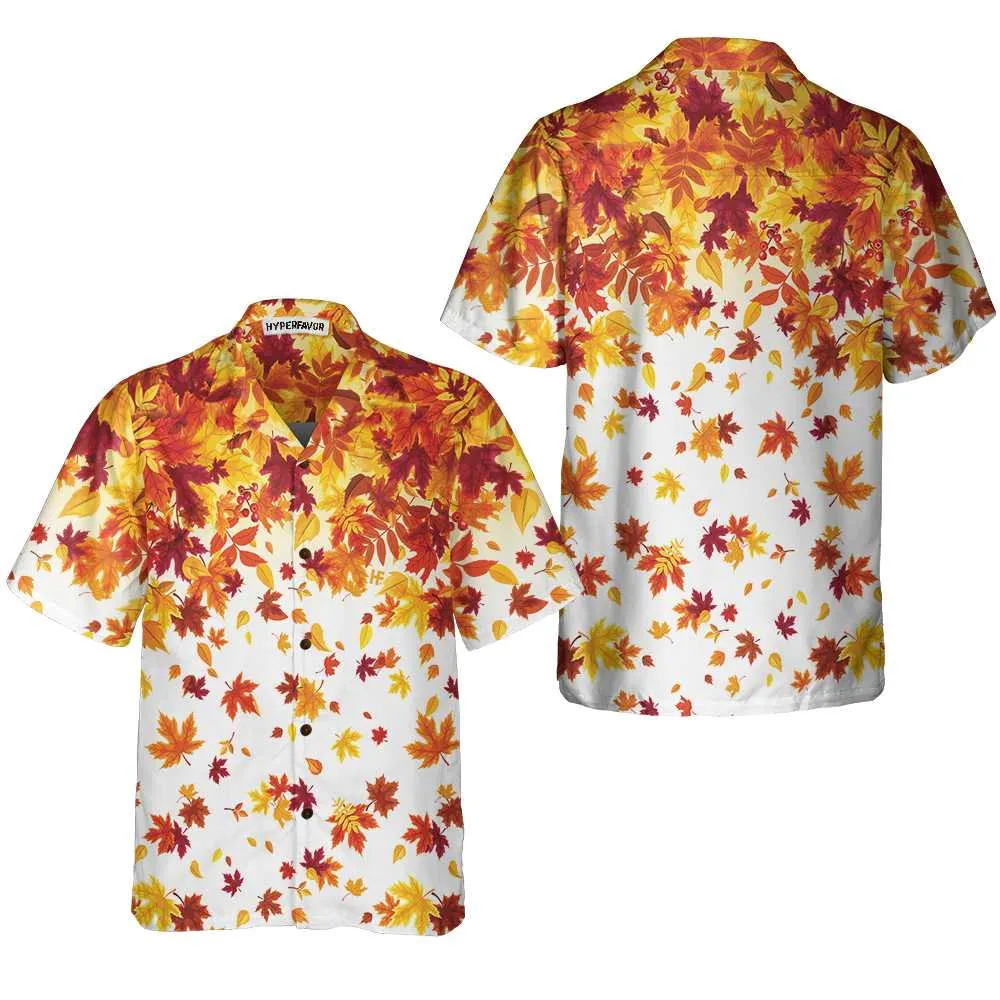 Autumn Leaves On White Thanksgiving Hawaiian Shirt, Unique Gift For Thanksgiving Day