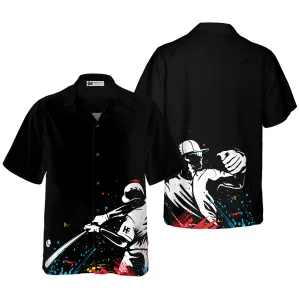 Baseball Players' Silhouettes On Paintball Pattern Hawaiian Shirt