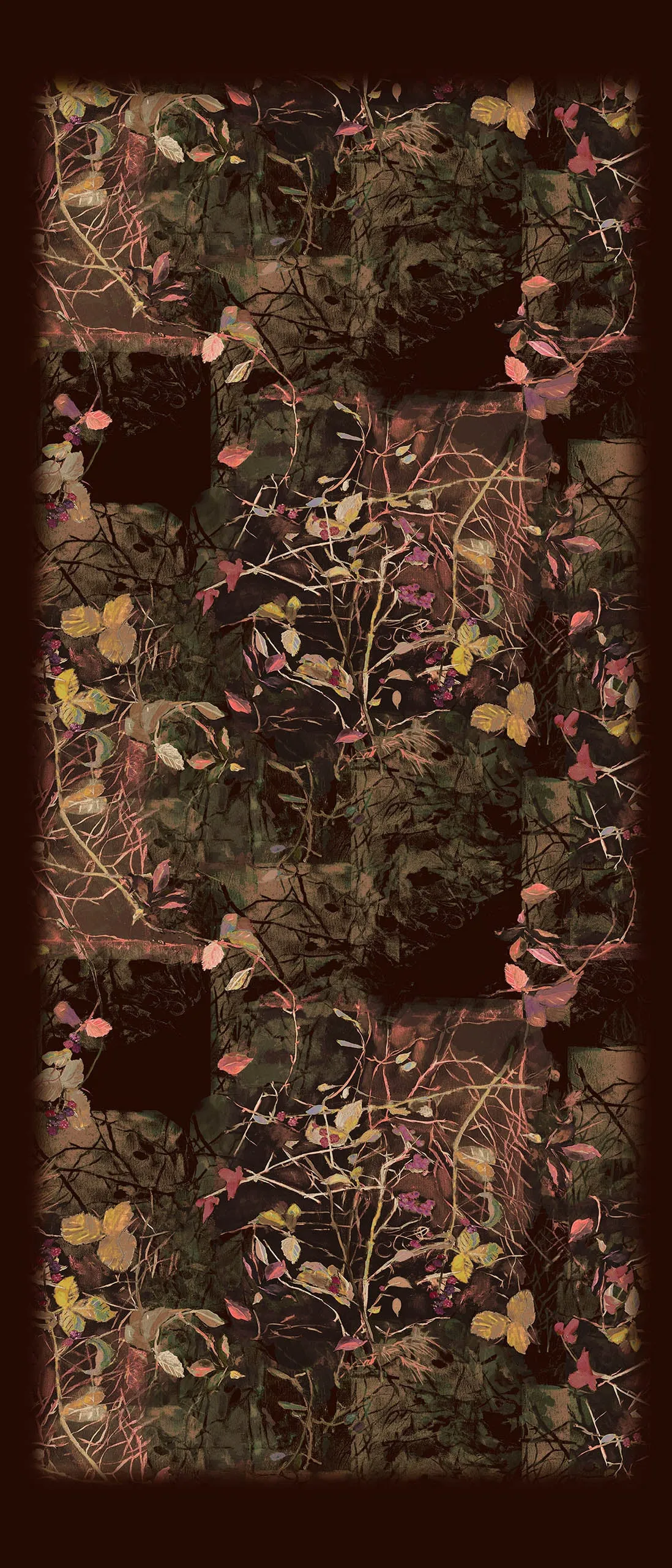 Berries Gold/Brown Wool Silk Scarf
