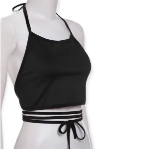 Black Bandage Waist Wrap Crop Top