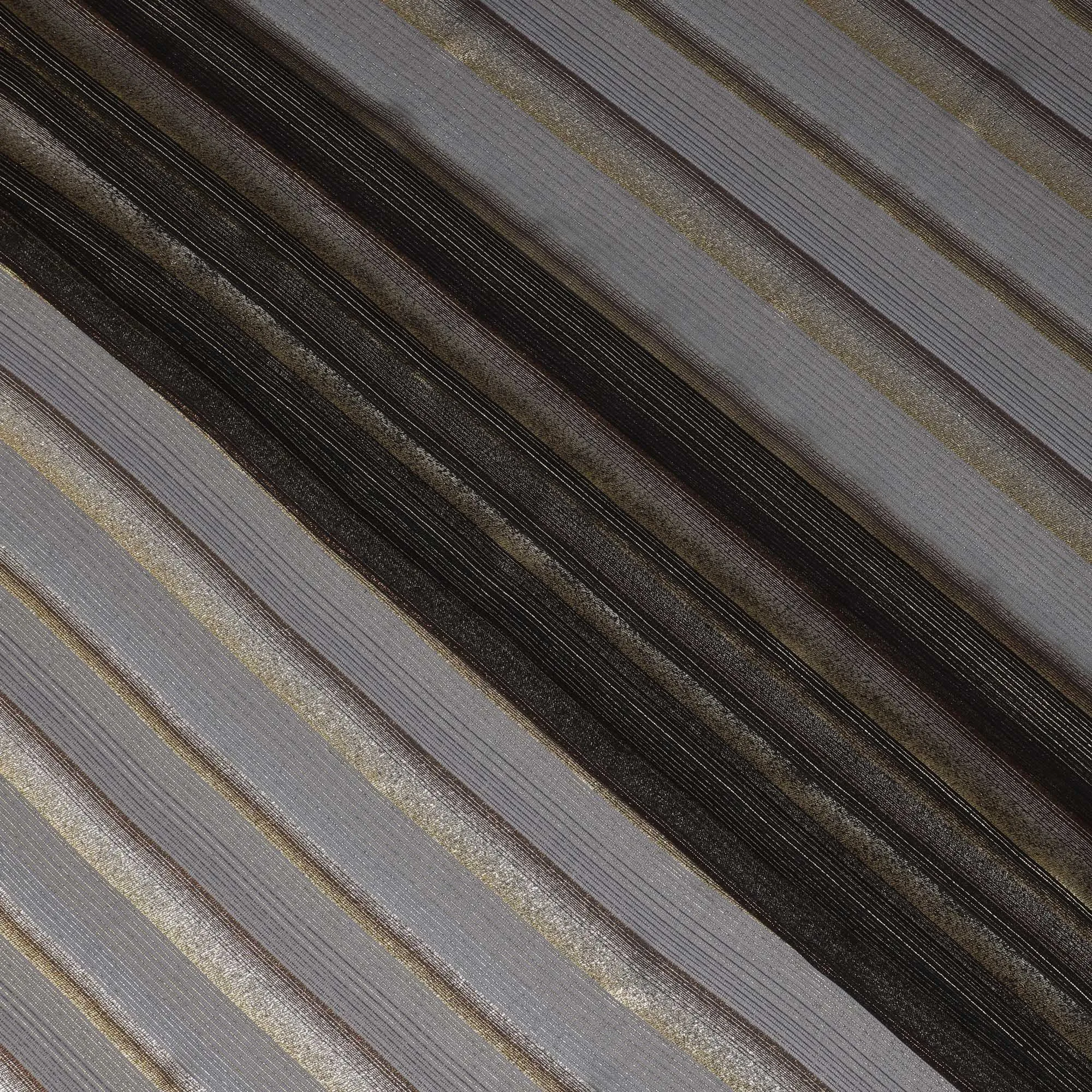 Black Molten Silver Pure Silk Chiffon Fransawi Fabric - Metallic Lurex Elegance, 110cm Wide - Buy Online-D18355