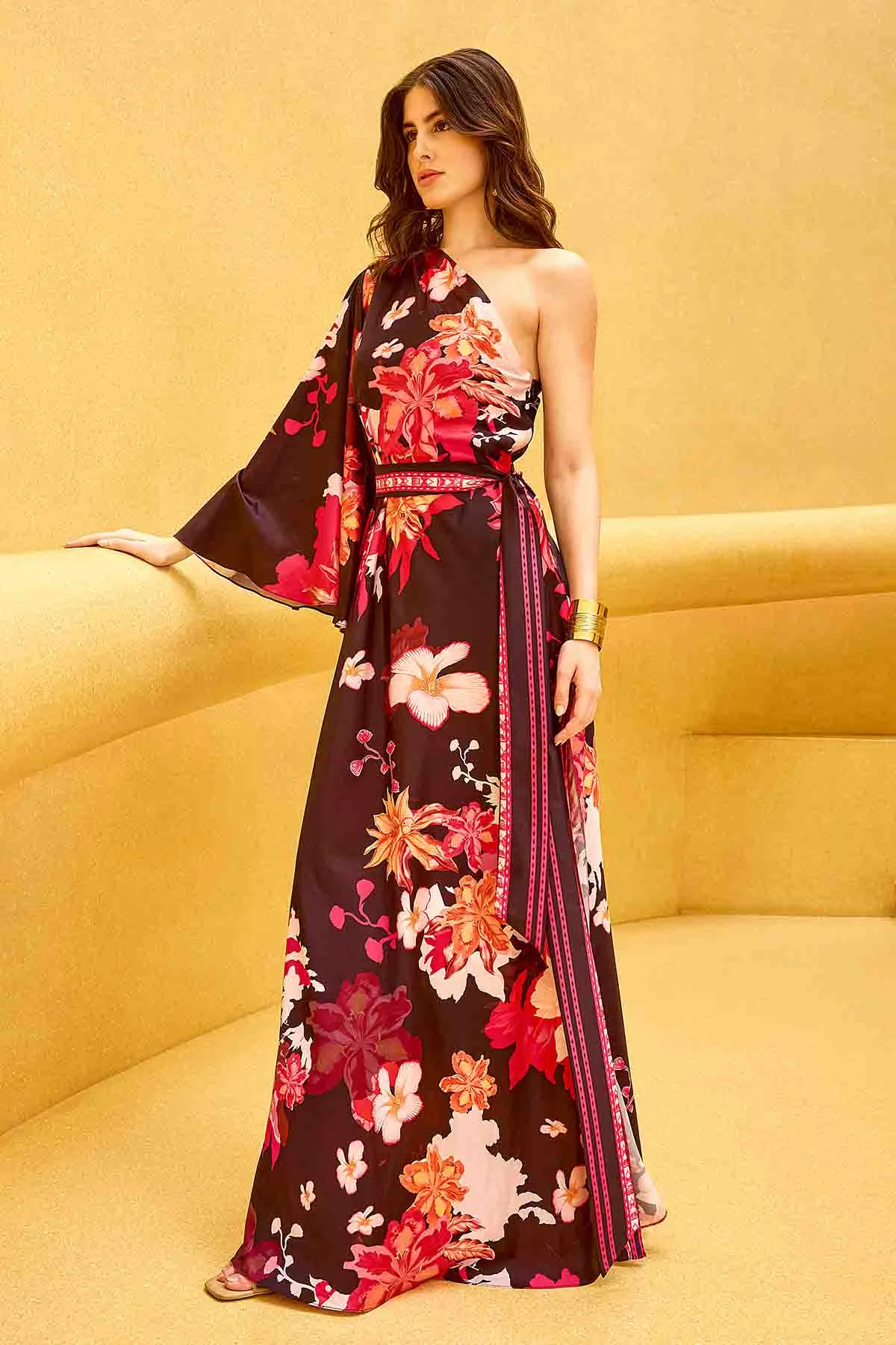 Black One Shoulder Kaftan & Belt