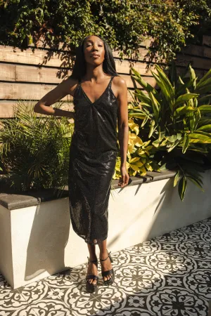Black Sequin Layered Slip Dress