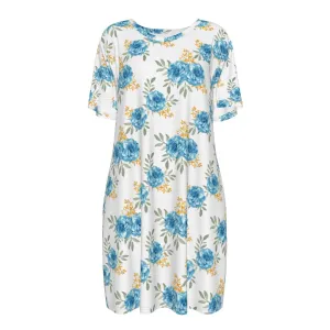 Blue Floral Cotton Bohemian Women Dress 