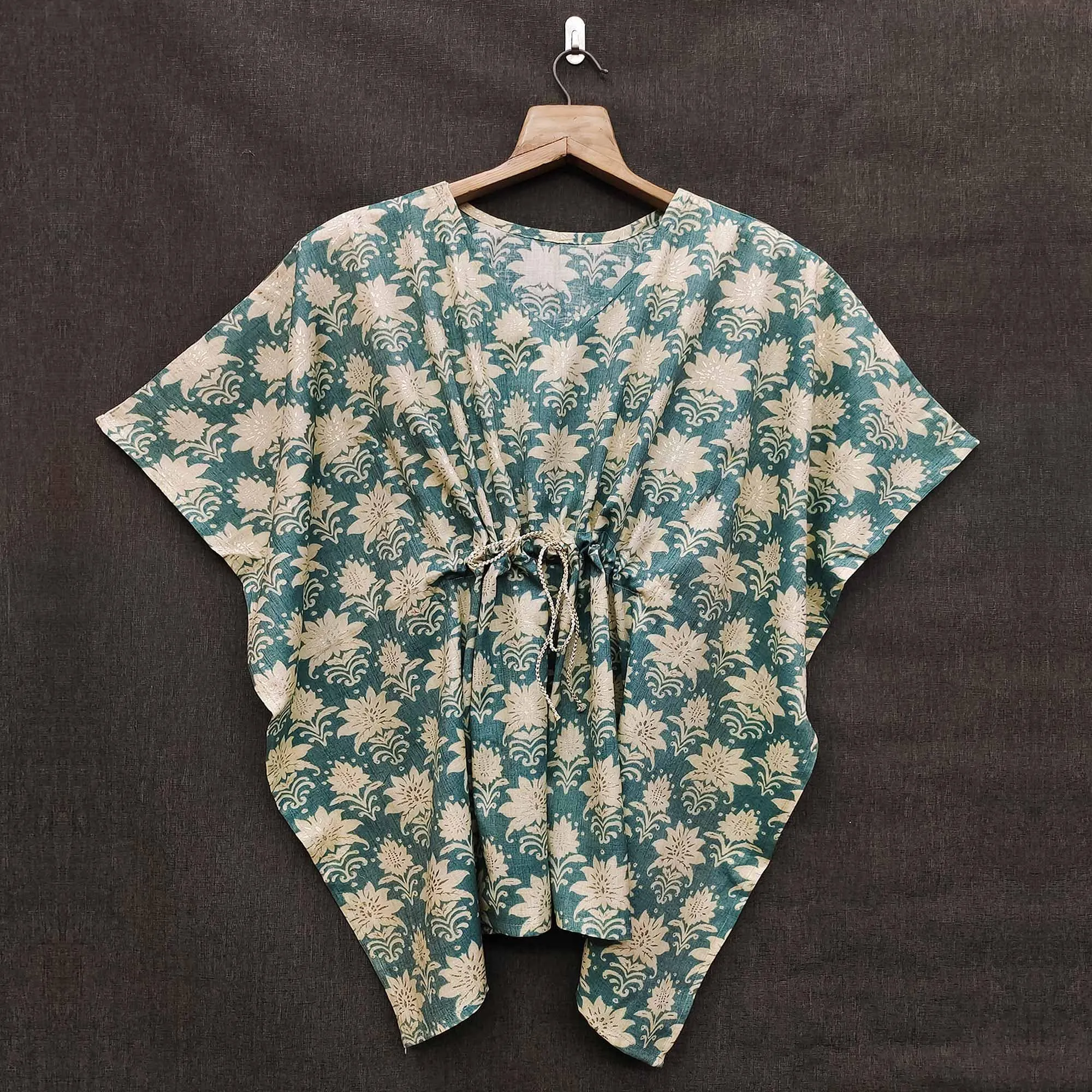 Blue Floral Printed Rayon Kaftan Top
