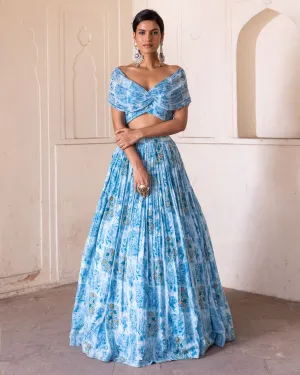 Blue Off Shoulder Lehenga Set