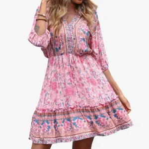 Bohemian Floral Dress in Pink