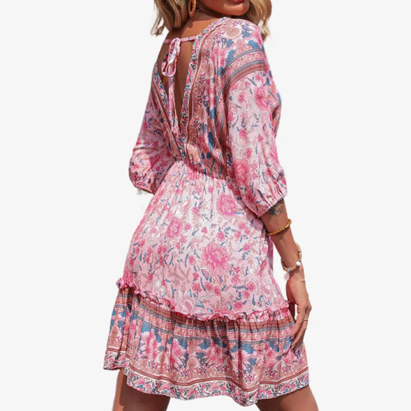 Bohemian Floral Dress in Pink