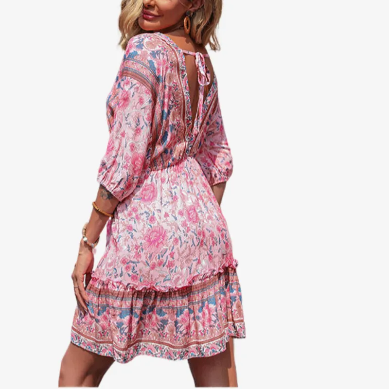 Bohemian Floral Dress in Pink