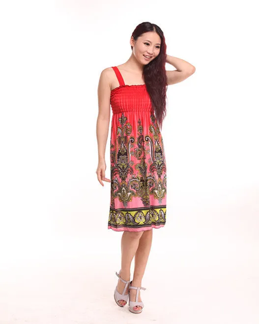 Bohemian Floral Dress Printed Milk Silk Plus Size Beach Dress Suspender Dress For Women