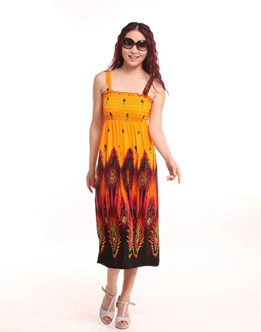 Bohemian Floral Dress Printed Milk Silk Plus Size Beach Dress Suspender Dress For Women