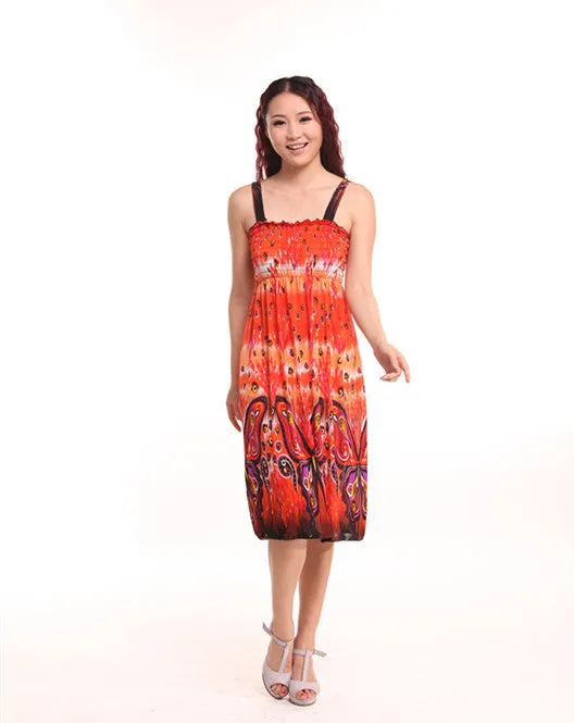 Bohemian Floral Dress Printed Milk Silk Plus Size Beach Dress Suspender Dress For Women