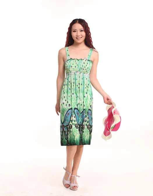 Bohemian Floral Dress Printed Milk Silk Plus Size Beach Dress Suspender Dress For Women