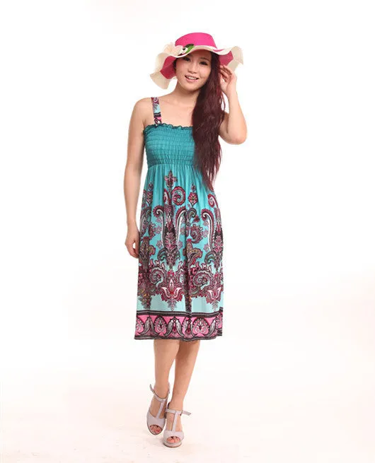 Bohemian Floral Dress Printed Milk Silk Plus Size Beach Dress Suspender Dress For Women