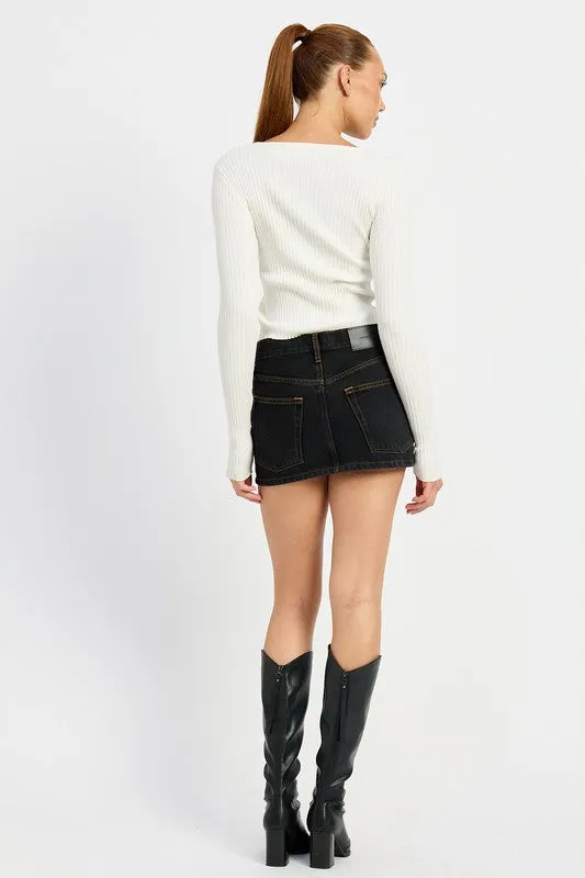 Bohemian Long Sleeve Ribbed Top with Bow Detail