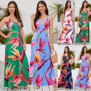 Bohemian Print Halter Beach Vacation Maxi Dress