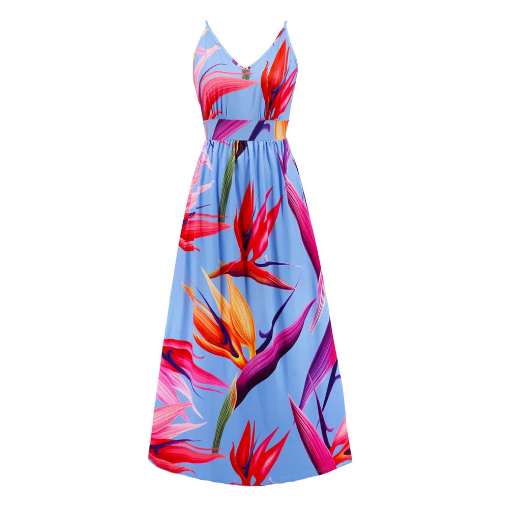 Bohemian Print Halter Beach Vacation Maxi Dress