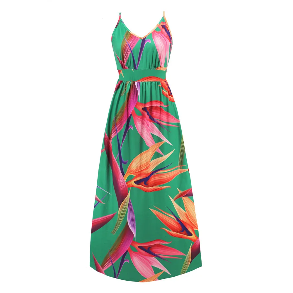 Bohemian Print Halter Beach Vacation Maxi Dress