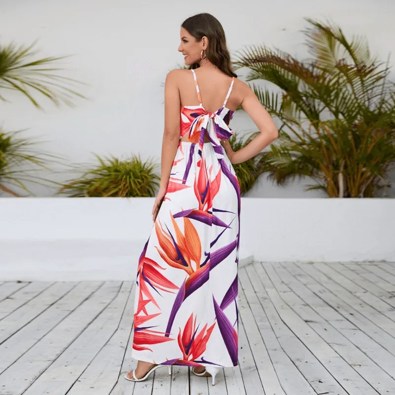 Bohemian Print Halter Beach Vacation Maxi Dress