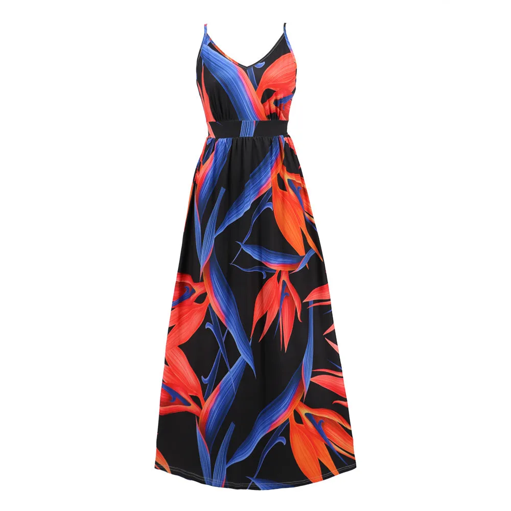 Bohemian Print Halter Beach Vacation Maxi Dress