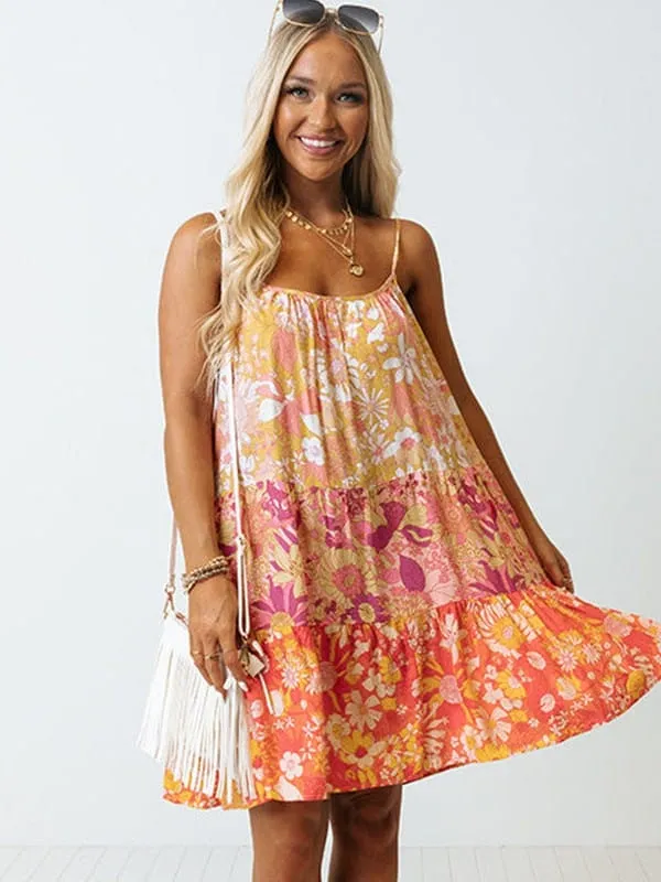 Bohemian Style Spaghetti Strap Dress With Off-Shoulder Umbrella Skirt