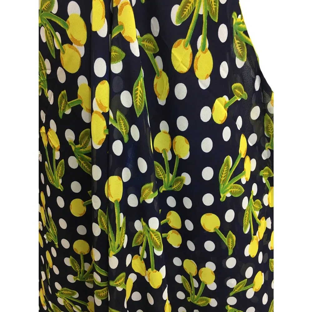 Bohemian V-Neck Silky feel Floral Geometric Print Long Sundress Shark bite Hem Dress Spaghetti Strap Dress #4 Blue and Yellow Floral