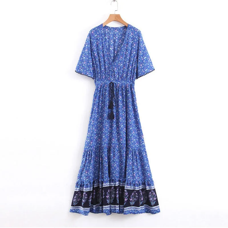 Boho Floral Print Maxi Dress
