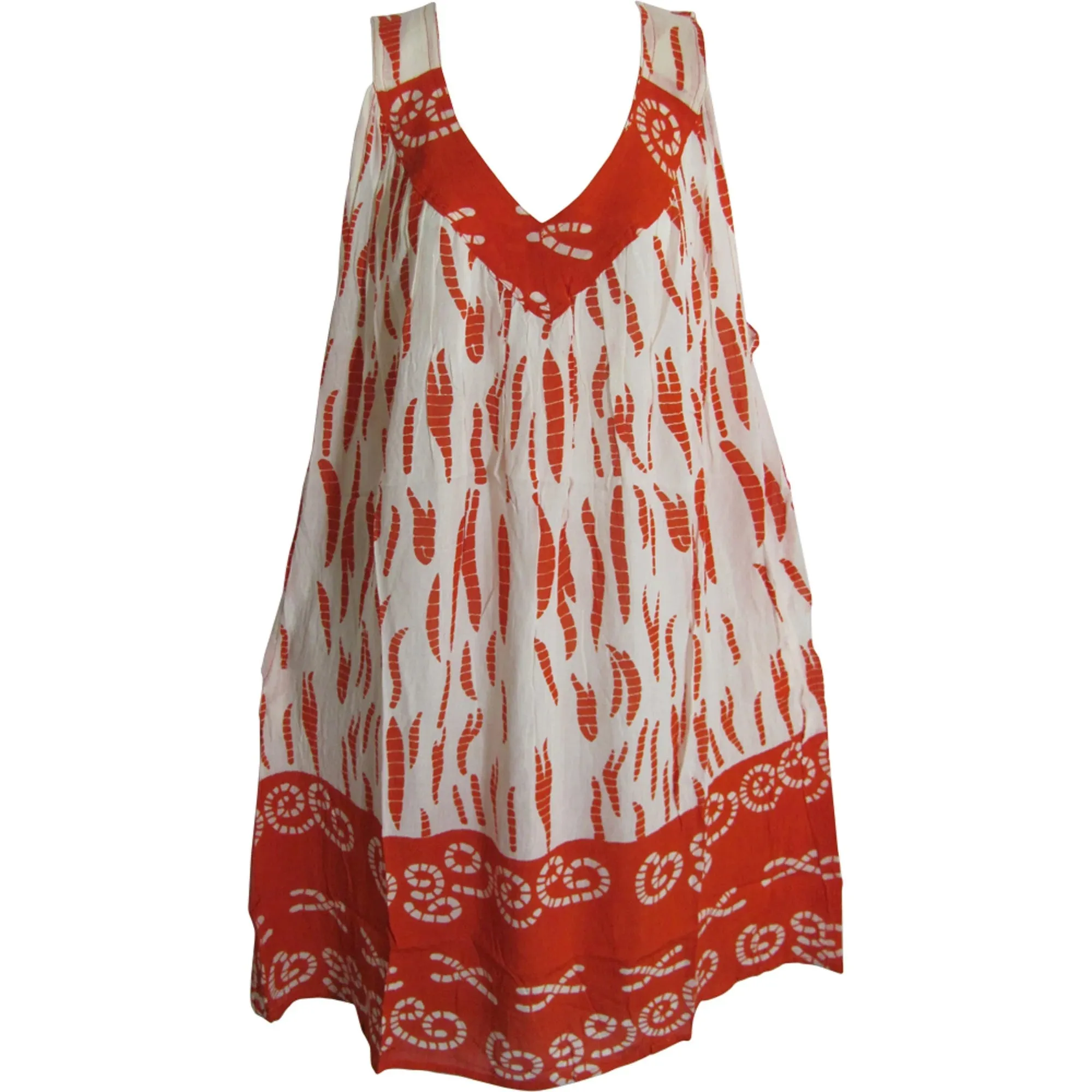 Boho Lounge  White Printed V-Neck Mid-Length Sleeveless Casual Dress with pockets.sundress.beach dress.