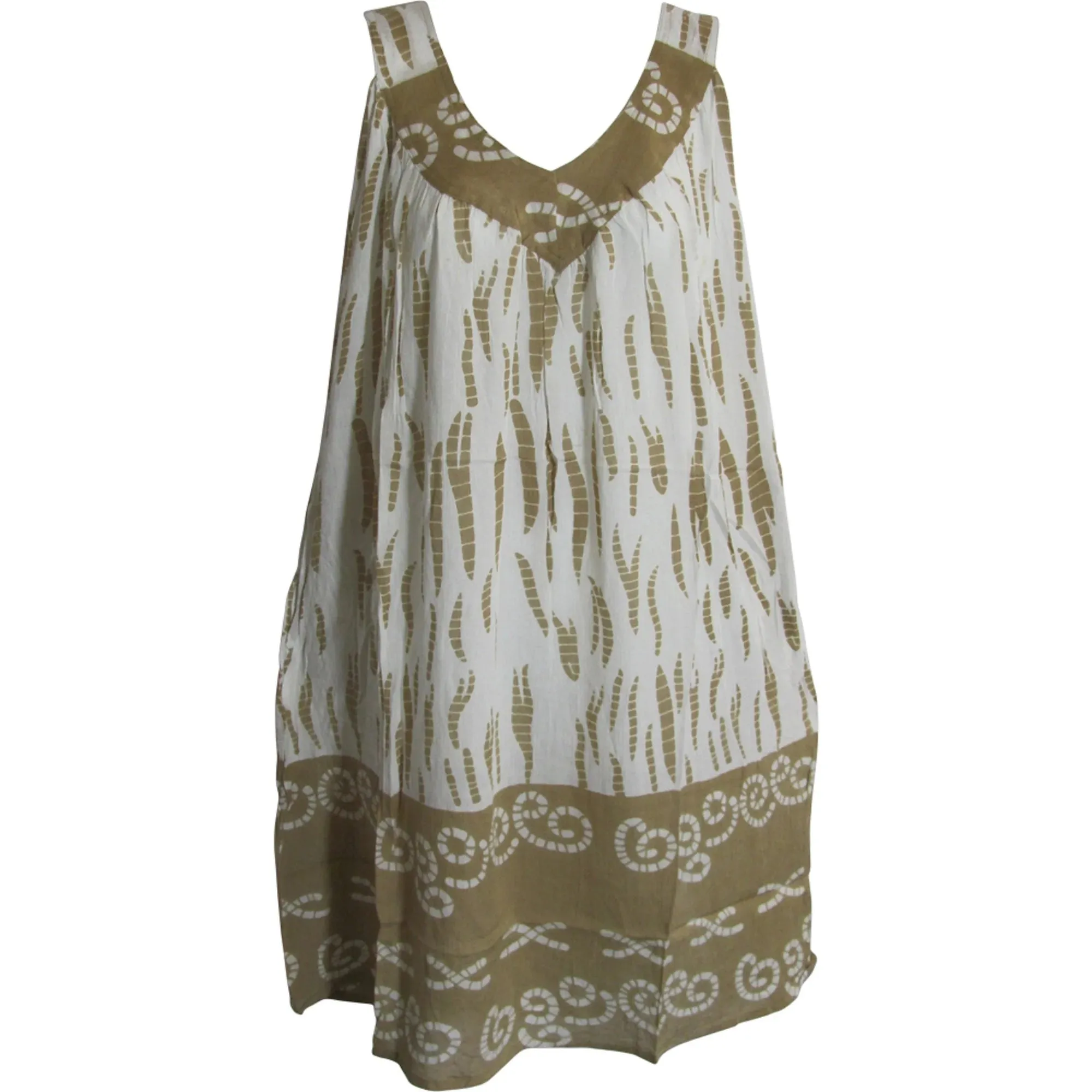 Boho Lounge  White Printed V-Neck Mid-Length Sleeveless Casual Dress with pockets.sundress.beach dress.