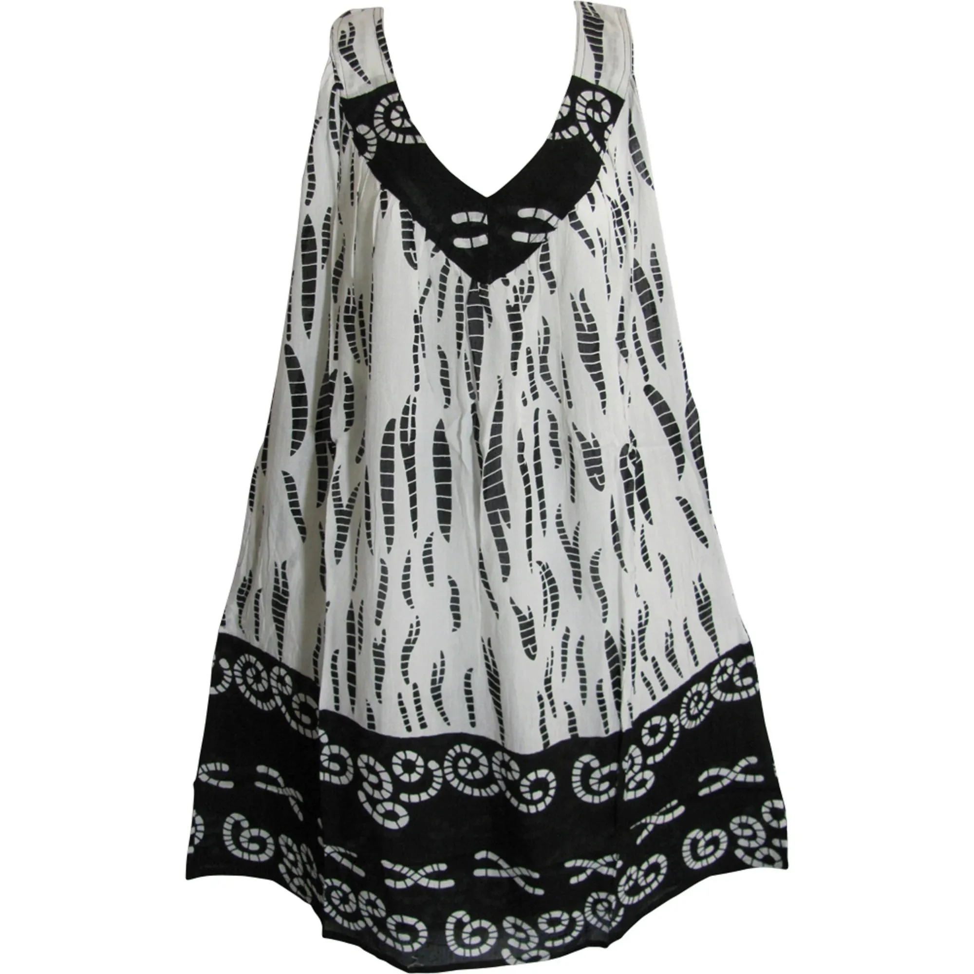 Boho Lounge  White Printed V-Neck Mid-Length Sleeveless Casual Dress with pockets.sundress.beach dress.
