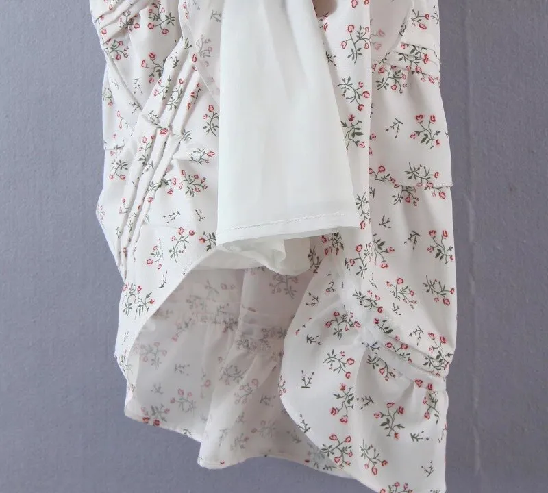 Boho V-neck Pleated Mini Dress